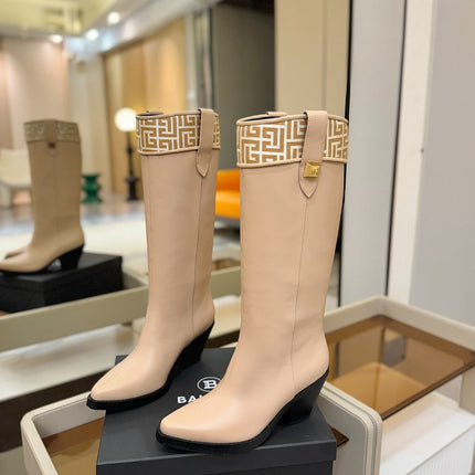BALMAIN 26S HIGH BOOTS 65 MM IN BEIGE CALFSKIN