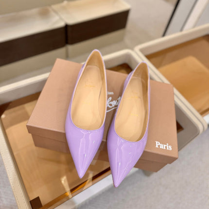 CHRISTIAN LOUBOUTIN 26S BALLERINA FLATS IN LIGHT PURPLE PATENT CALFSKIN