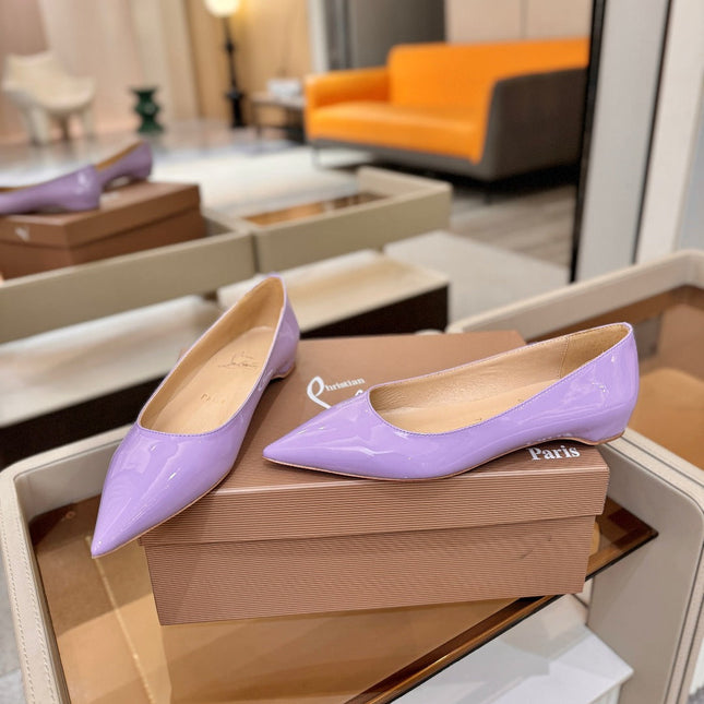 CHRISTIAN LOUBOUTIN 26S BALLERINA FLATS IN LIGHT PURPLE PATENT CALFSKIN