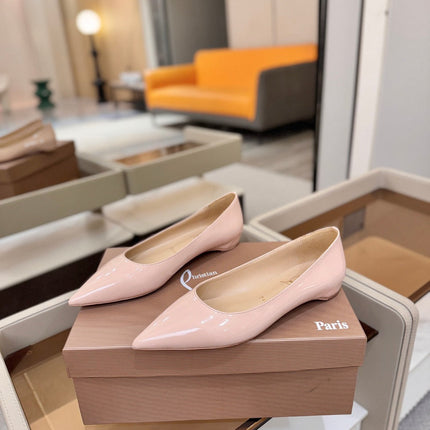 CHRISTIAN LOUBOUTIN 26S BALLERINA FLATS IN NUDE PINK PATENT CALFSKIN
