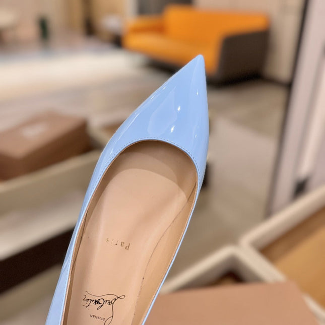 CHRISTIAN LOUBOUTIN 26S BALLERINA FLATS IN SKY BLUE PATENT CALFSKIN