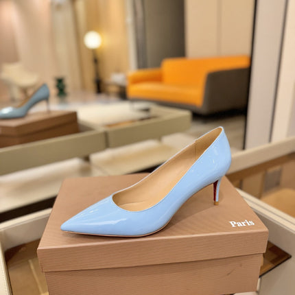 CHRISTIAN LOUBOUTIN 26S POINTED-TOE PUMPS 65 MM IN LIGHT BLUE PATENT CALFSKIN