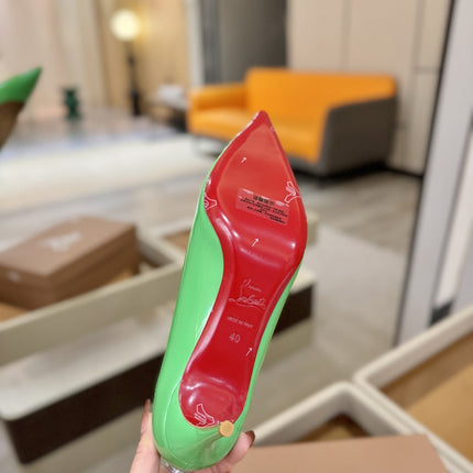 CHRISTIAN LOUBOUTIN 26S POINTED-TOE PUMPS 65 MM IN GREEN PATENT CALFSKIN