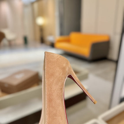CHRISTIAN LOUBOUTIN 26S PUMP HEELS 105 MM IN BEIGE SUEDE