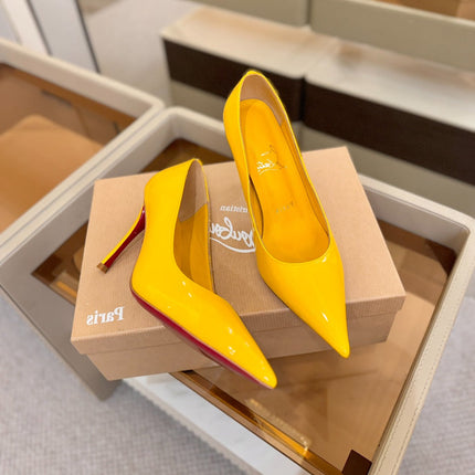 CHRISTIAN LOUBOUTIN 26S POINTED-TOE PUMPS 105 MM IN DARK YELLOW PATENT CALFSKIN