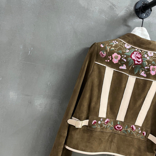 RALPH LAUREN 26S FLORAL-EMBROIDERED SUEDE JACKET 574
