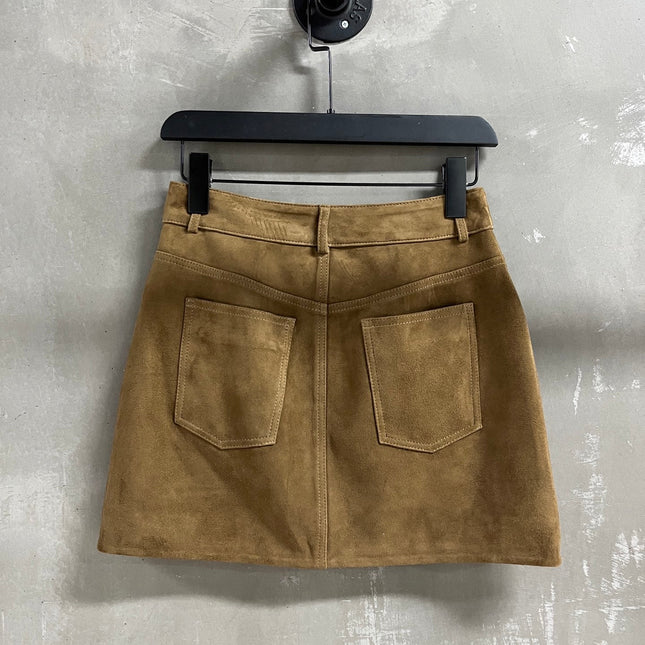 RALPH LAUREN 26S FLORAL-EMBROIDERED SUEDE MINI SKIRT 573