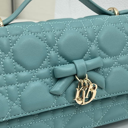 DIOR 26S MINI BAG 21 IN TEAL GREEN CANNAGE LAMBSKIN GOLD HARDWARE