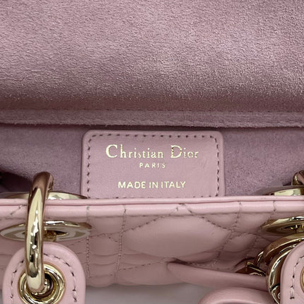 DIOR 26S LADY D-JOY MICRO BAG 16 IN LIGHT PINK CALFSKIN GOLD HARDWARE