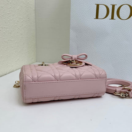 DIOR 26S LADY D-JOY MICRO BAG 16 IN LIGHT PINK CALFSKIN GOLD HARDWARE