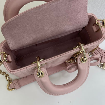 DIOR 26S LADY D-JOY MICRO BAG 16 IN LIGHT PINK CALFSKIN GOLD HARDWARE