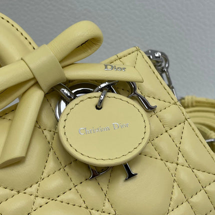 DIOR 26S LADY D-JOY MICRO BAG 16 IN LIGHT YELLOW CALFSKIN SILVER HARDWARE