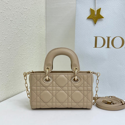 DIOR 26S LADY D-JOY MICRO BAG 16 IN BEIGE CALFSKIN GOLD HARDWARE