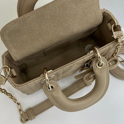 DIOR 26S LADY D-JOY MICRO BAG 16 IN BEIGE CALFSKIN GOLD HARDWARE