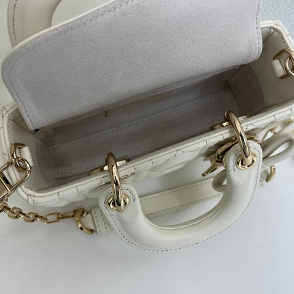 DIOR 26S LADY D-JOY MICRO BAG 16 IN IVORY WHITE CALFSKIN GOLD HARDWARE