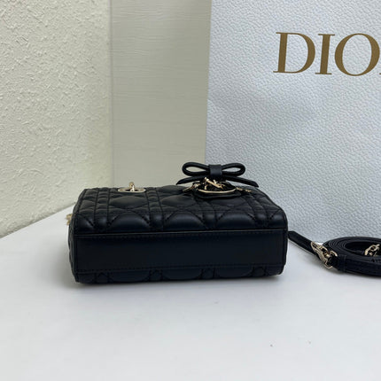 DIOR 26S LADY D-JOY MICRO BAG 16 IN BLACK CALFSKIN GOLD HARDWARE