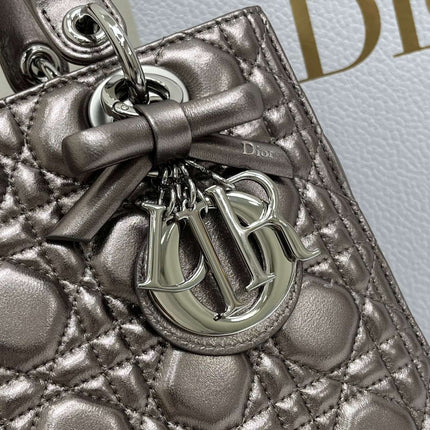 DIOR 26S MEDIUM LADY BAG 24 IN METALLIC ROSE GOLD CALFSKIN SILVER HARDWARE