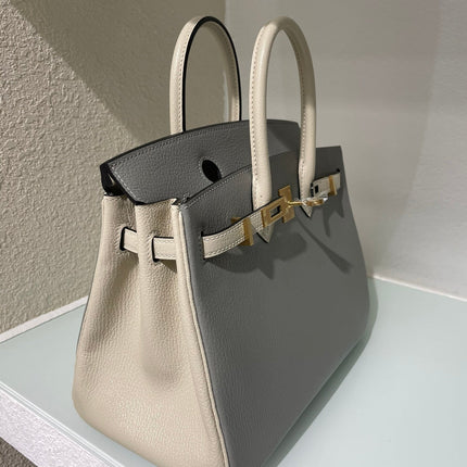 HM 25S BIRKIN 25 CM IN DARK GREY AND CREAM WHITE WITH GOLD HARDWARE