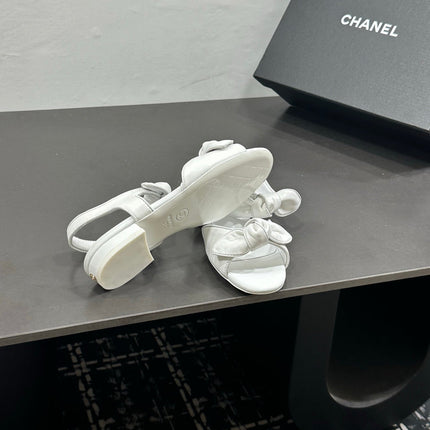 CHANEL 26S BOW SANDALS IN WHITE CALFSKIN