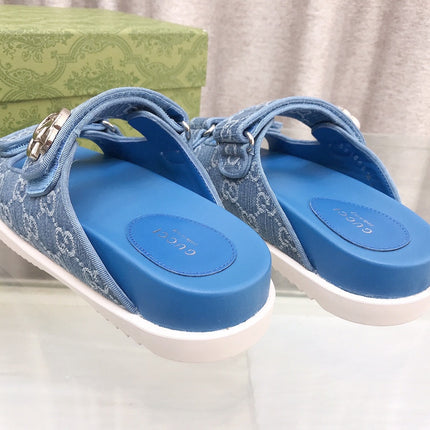 GG  Rubber Sole Logo Sandals Blue Caro