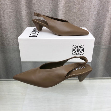 LOEWE 26S POINTED TOE SLINGBACK PUMPS 45MM IN BROWN CALFSKIN