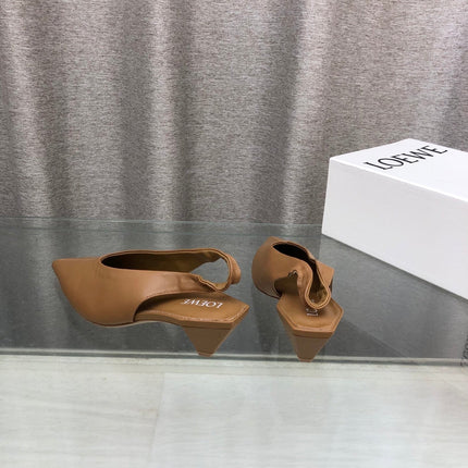LOEWE 26S POINTED TOE SLINGBACK PUMPS 45MM IN TAN BROWN CALFSKIN
