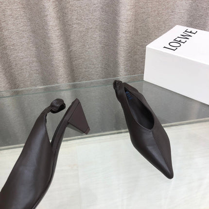 LOEWE 26S POINTED TOE SLINGBACK PUMPS 45MM IN DARK BROWN CALFSKIN