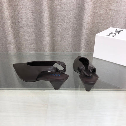 LOEWE 26S POINTED TOE SLINGBACK PUMPS 45MM IN DARK BROWN CALFSKIN