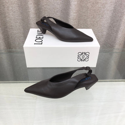 LOEWE 26S POINTED TOE SLINGBACK PUMPS 45MM IN DARK BROWN CALFSKIN