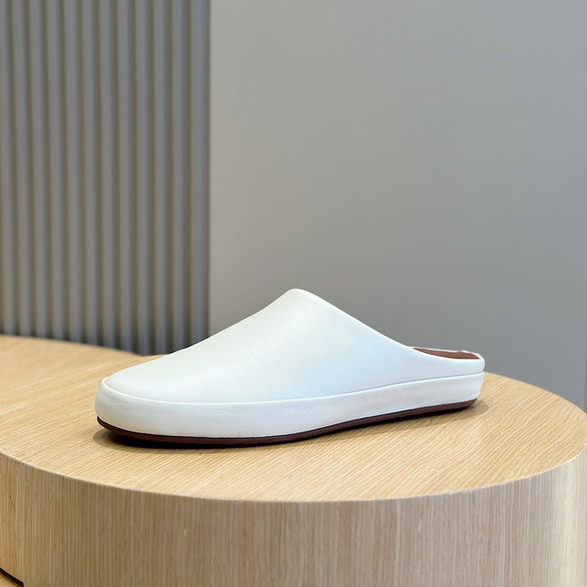 LP TOMORI SABOT MULES WHITE CALFSKIN
