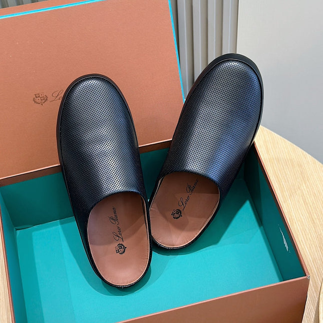 LP TOMORI SABOT MULES BLACK MESH CALFSKIN