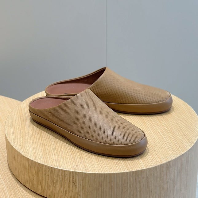 LP TOMORI SABOT MULES PEANUT MESH CALFSKIN