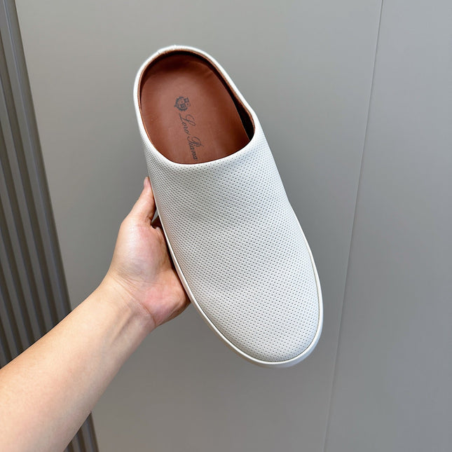 LP TOMORI SABOT MULES WHITE MESH CALFSKIN