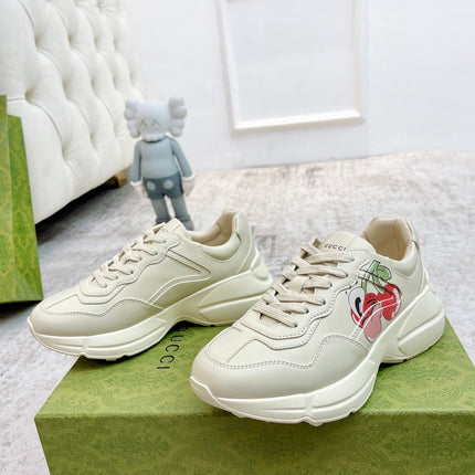 GG RHYTON TRAINER WHITE LAMBSKIN WITH HEART MOTIF