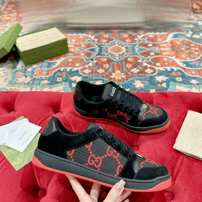 GUCCI 26S SCREENER SNEAKER IN BLACK AND RED GG CANVAS