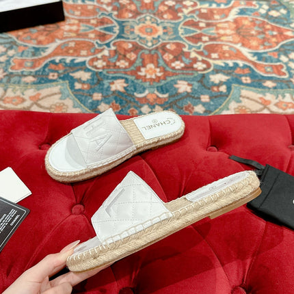 FLAT SLIPPERS IN WHITE LAMBSKIN MIX BEIGE WOVEN