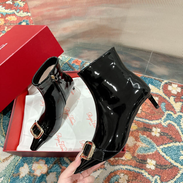 VIV CANARD ANKLE BOOTS IN BLACK PATENT CALFSKIN