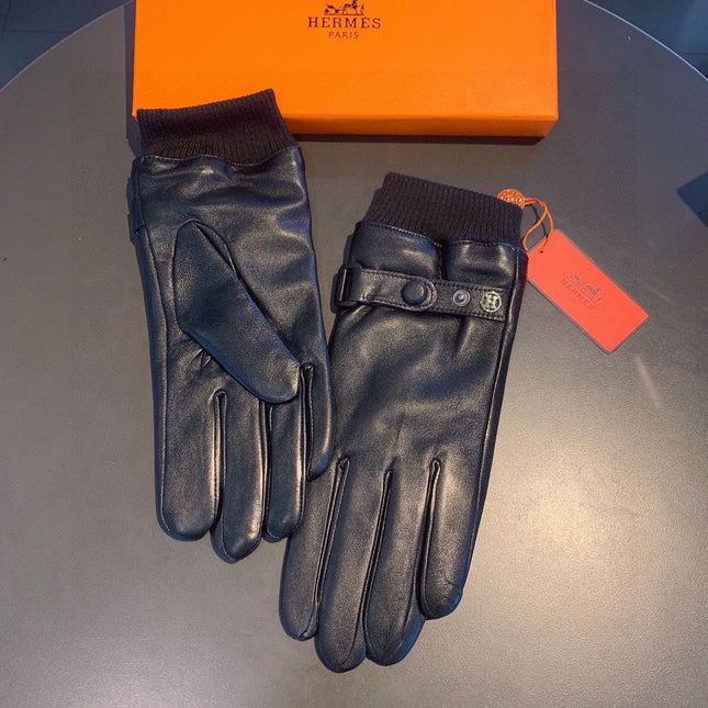 GLOVES IN BLACK SHEEPSKIN AND WOOL 112362