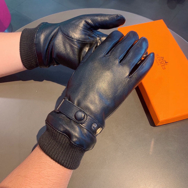 GLOVES IN BLACK SHEEPSKIN AND WOOL 112362