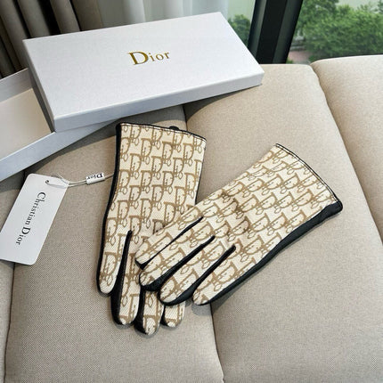 TOUCHSCREEN GLOVES IN BLACK LAMBSKIN AND BEIGE MONOGRAM JACQUARD FABRIC 465791