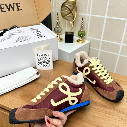 LOEWE 26S LACE UP SNEAKERS IN MULTICOLOR SUEDE AND NYLON WITH SHEARLING