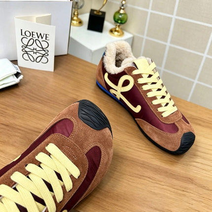 LOEWE 26S LACE UP SNEAKERS IN MULTICOLOR SUEDE AND NYLON WITH SHEARLING
