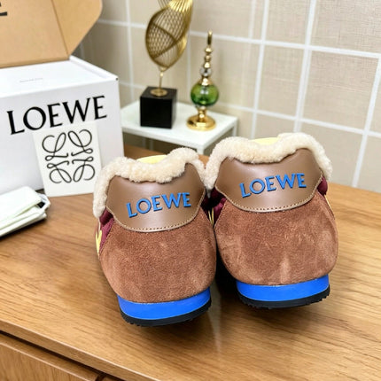 LOEWE 26S LACE UP SNEAKERS IN MULTICOLOR SUEDE AND NYLON WITH SHEARLING