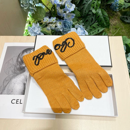 GLOVES IN MUSTARD YELLOW WOOL WITH BLACK LOGO 465776