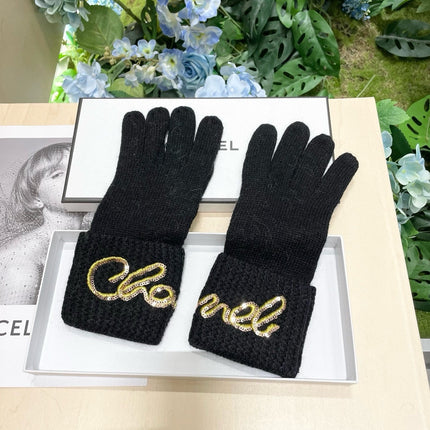 GLOVES IN BLACK WOOL WITH YELLOW LOGO 465778