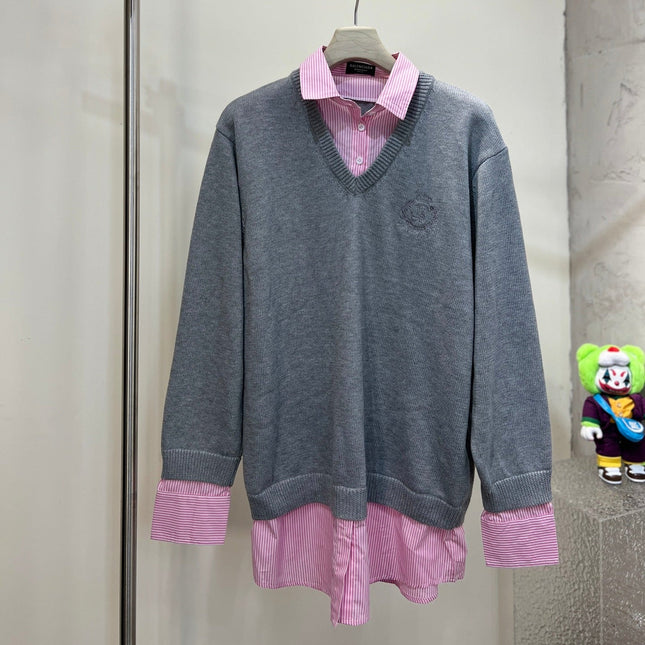 BALENCIAGA 26S LAYERED SHIRT V-NECK KNIT SWEATER 307