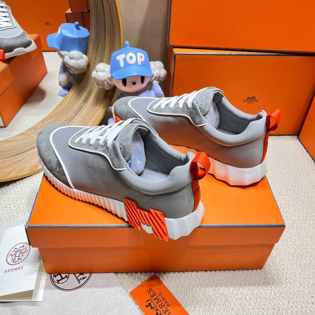 BOUNCING SNEAKER IN SMOKE GRAY SUEDE AND CALFSKIN
