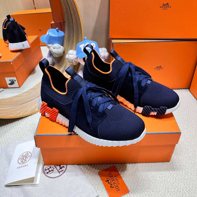 DEPART SLIP-ON SNEAKER IN NAVY BLUE KNIT AND CALFSKIN