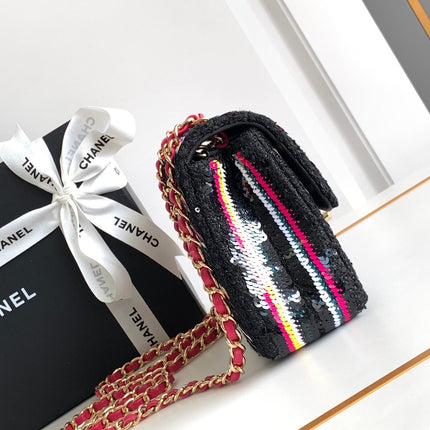 MINI 20 CLASSIC HANDBAG IN BLACK EMBROIDERED TWEED SEQUINS