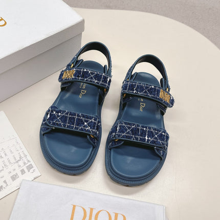 DIOR BACK-STRAP SANDALS 25S IN NAVY BLUE TWEED AND CALFSKIN